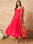 Rose  Silk Blend Solid A-Line Kurta Trouser With Floral Print Shrug