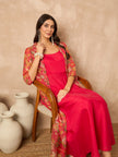 Rose  Silk Blend Solid A-Line Kurta Trouser With Floral Print Shrug