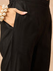 Black Silk Blend Embroideried A-Line Kurta Trouser With Dupatta
