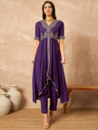 Purple  Silk Blend Solid Anarkali Kurta Trouser With Dupatta