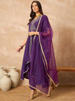 Purple  Silk Blend Solid Anarkali Kurta Trouser With Dupatta