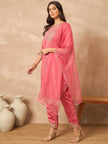 Pink Chanderi Silk Embroideried A-Line Kurta Trouser with Dupatta