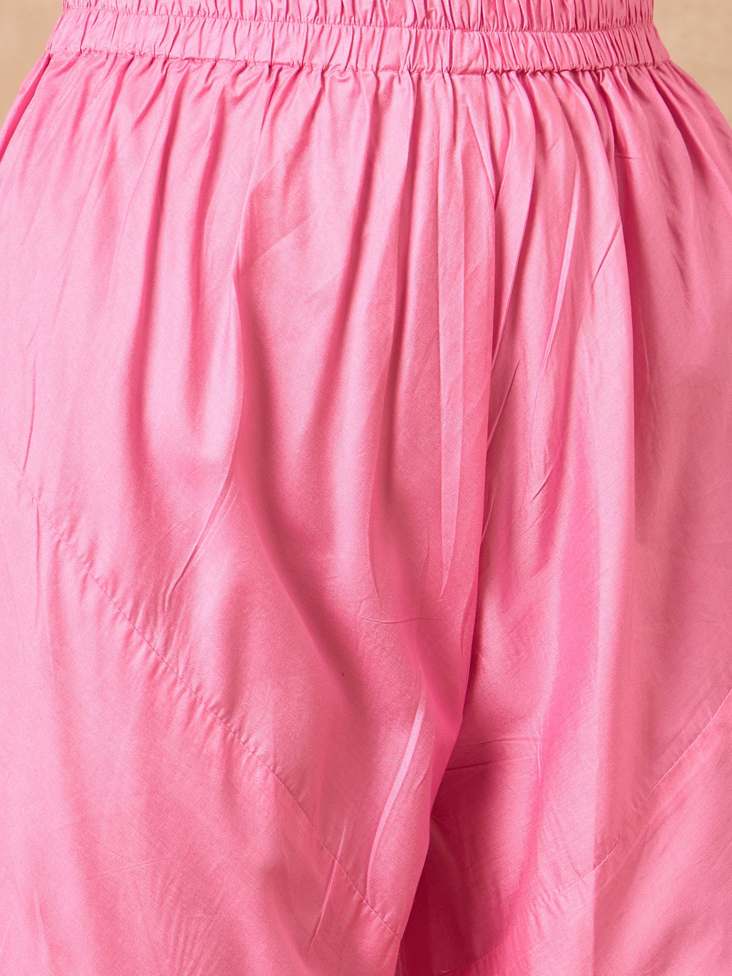 Pink  Silk Blend Solid A-Line Kurta Trouser With Dupatta