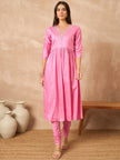 Pink  Silk Blend Solid A-Line Kurta Trouser With Dupatta