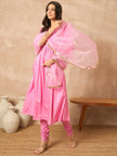 Pink  Silk Blend Solid A-Line Kurta Trouser With Dupatta