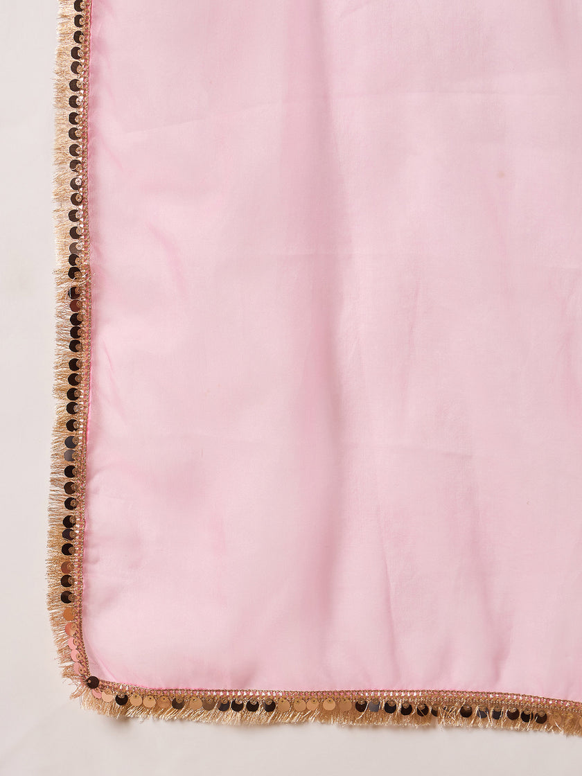 Pink  Silk Blend Solid A-Line Kurta Trouser With Dupatta