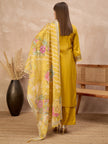 Gold Pure Cotton Beads & Stone Embroidered A-Line Kurta Trouser With Printed Dupatta