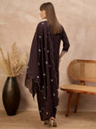 Brown Pure Cotton Embroidered A-Line Kurta Trouser With Embroidered Dupatta