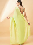 Lime Green Pure Chiffon Solid with Embllished Border Saree with Unstitched Fancy Blouse