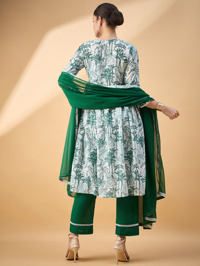 Multi  Cotton Blend Printed A-Line Kurta  Trouser