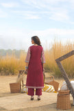 Red Pure Cotton Ajrakh Printed A-Line Kurta Trouser With Dupatta