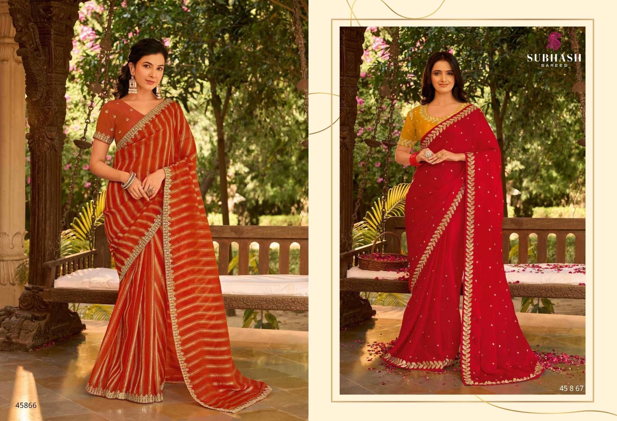 Saathiya: Chiffon Organza Designer Embroidered Sarees with Tusser Silk Blouse