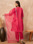 Rose Chanderi Silk Solid A-Line Kurta Trouser with Dupatta