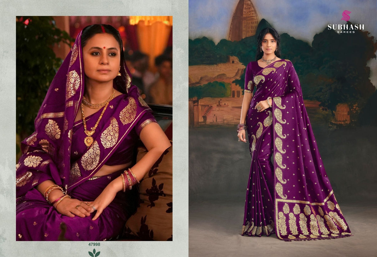 Pankhi - Mirzapur Special : Solid Silk Saree with Zari Border & Silk Blouse