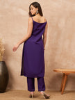 Purple Chanderi Silk Printed A-Line Kurta Trouser