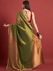 Green Organza Solid With Embellished Lace Saree with Unstitched Fancy Blouse