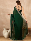 Green Satin Solid With Embroidered Border Saree with Unstitched Fancy Blouse