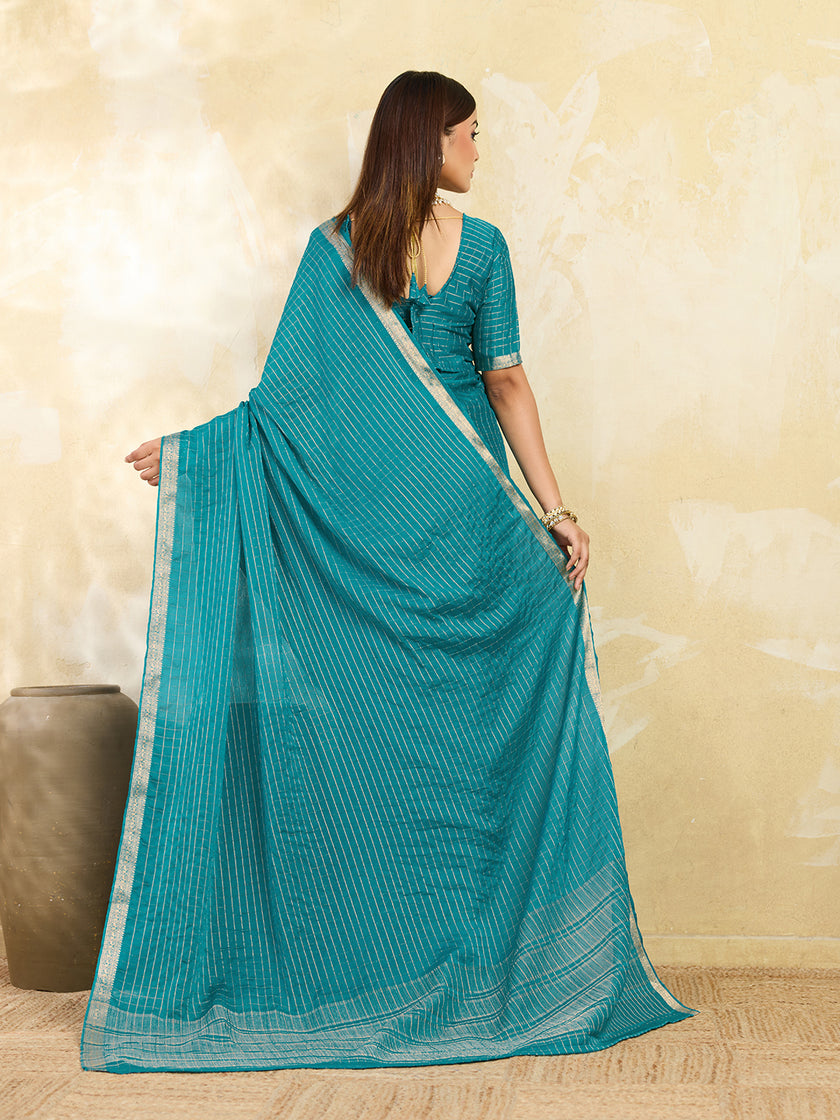 Green Silk Blend Solid Saree With Zari Border & Unstitched Blouse Featured In Mirzapur