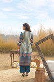 Blue Pure Cotton Ajrakh Printed A-Line Kurta Trouser With Dupatta