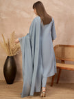 Grey Pure Cotton Floral & Geometric Embroidered A-Line Kurta Trouser With Dupatta