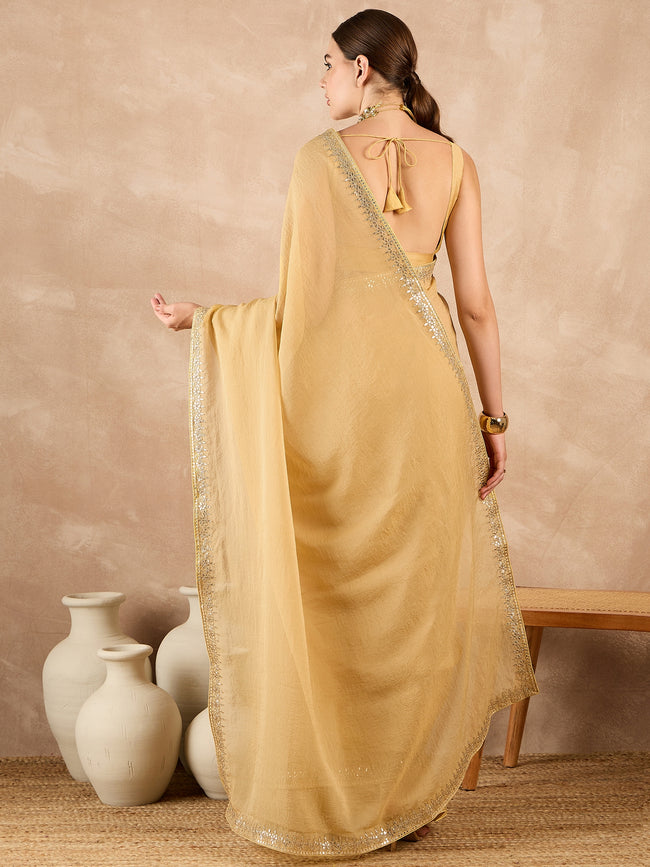 Lemon Organza Solid With Embroidered Border Saree with Unstitched Fancy Blouse