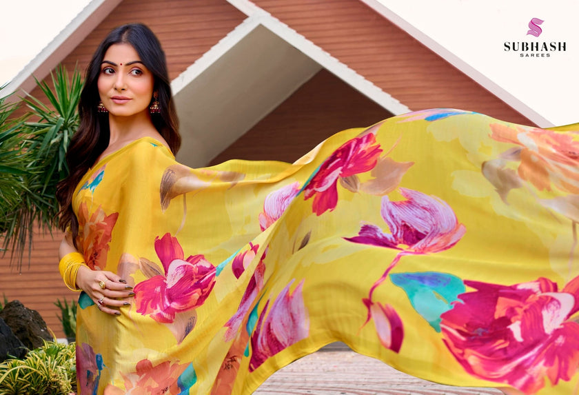 Dilnaaz: Satin Crepe Digital Floral Printed Sarees
