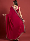 Pink  Satin Solid With Embroidered Border Saree with Unstitched Fancy Blouse