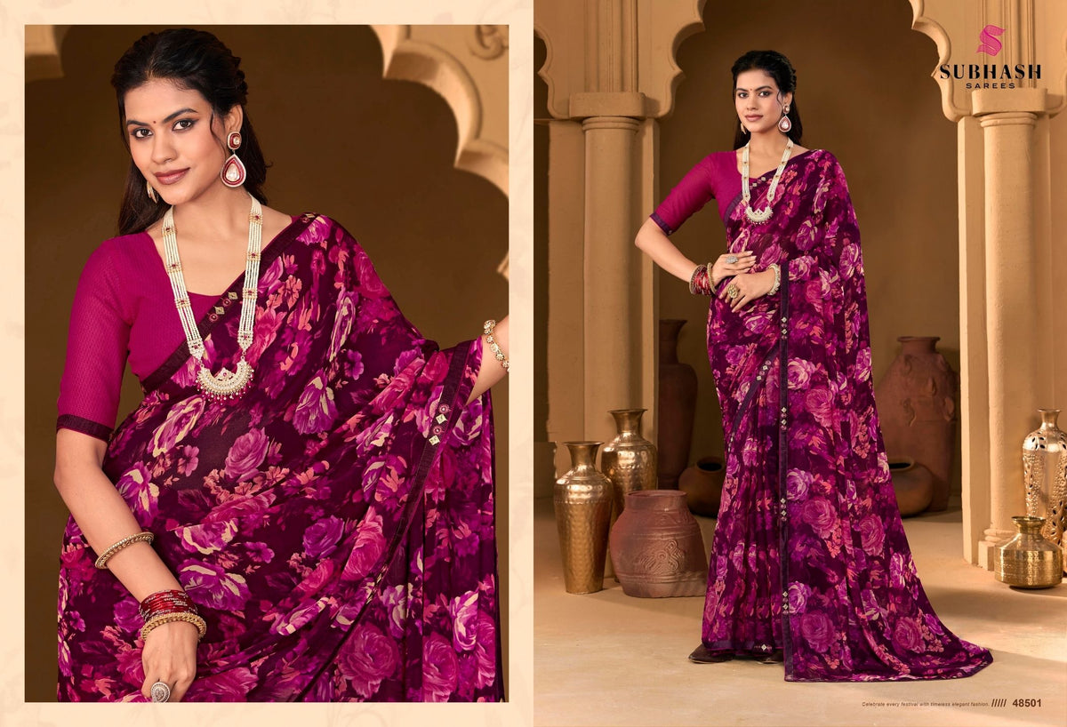 Ruchika : Georgette Printed Saree with Designer Border & Georgette Blouse