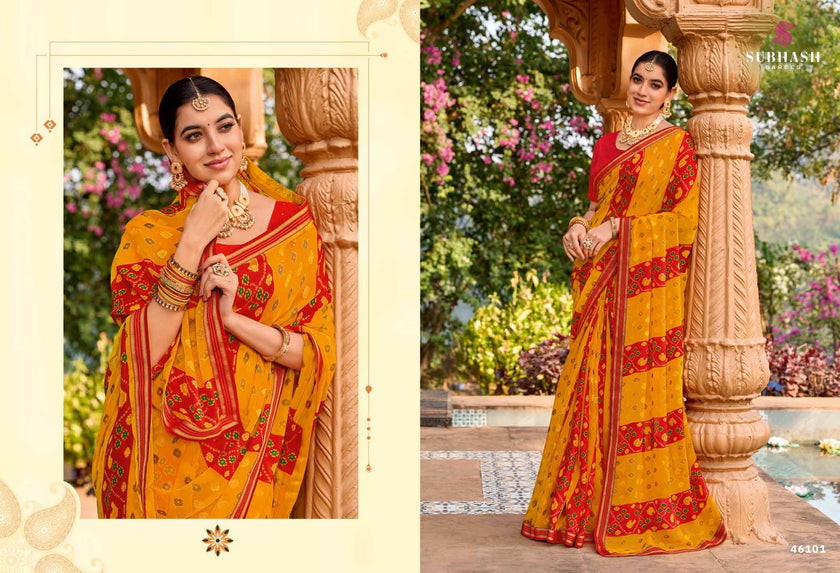 Vintage-27 : Chiffon Brasso Heritage Butti Print Sarees with Printed Tusser Silk Blouse