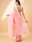 Baby Pink Pure Chiffon Zigzag Pleated Crush Print With Embellished Lace Saree with Unstitched Fancy Blouse