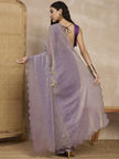 Lavender Satin All Over Stone Work With Stone Work Border Saree with Unstitched Blouse
