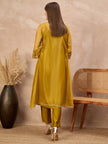 Mustard Pure Cotton Solid A-Line Kurta Trouser With Floral & Mirror Embroidered Shrug