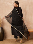 Black Silk Blend Solid A-Line Kurta Trouser with Dupatta