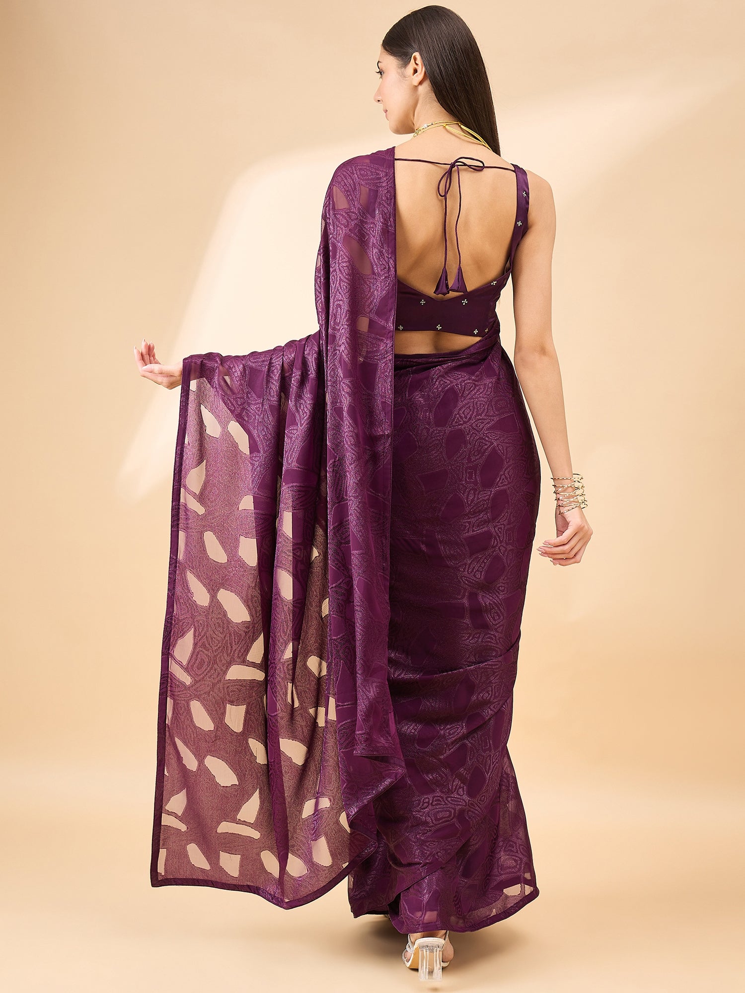 Wine Brasso Woven Design  Saree with Unstitched Fancy Blouse