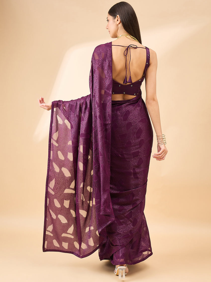 Wine Brasso Woven Design  Saree with Unstitched Fancy Blouse