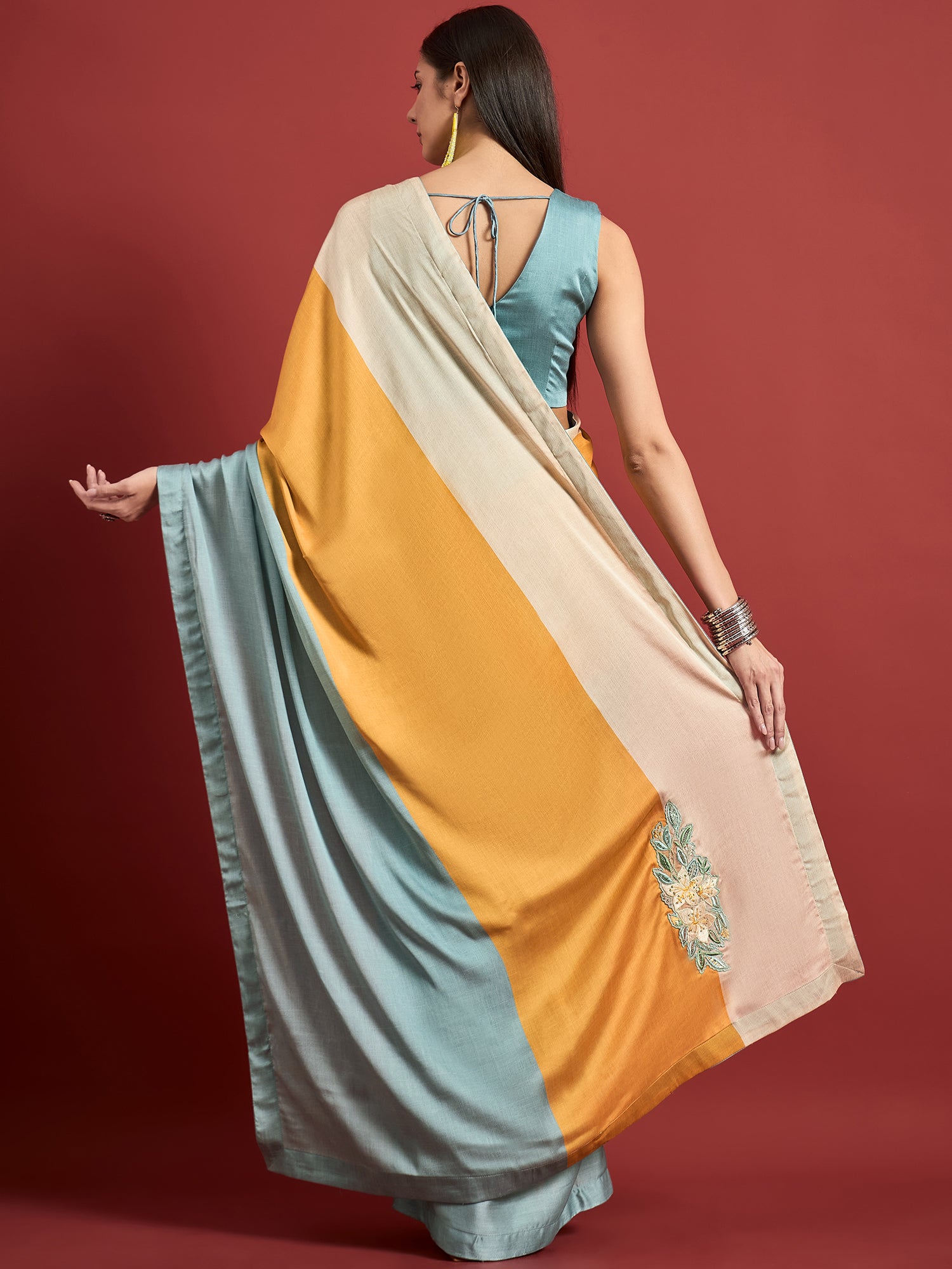 Green Organza Two Tone with Gota Lace Saree with Unstitched Blouse