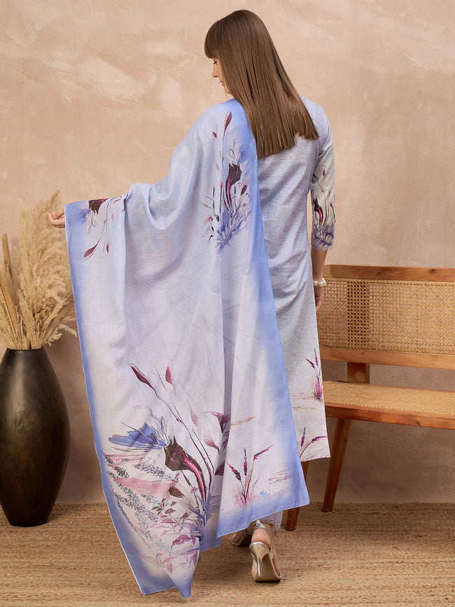 Multi Pure Cotton Digital Printed A-Line Kurta Trouser With Printed Dupatta