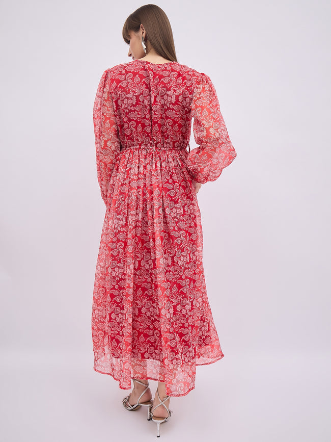 Multi Polyester Printed A-Line Dress