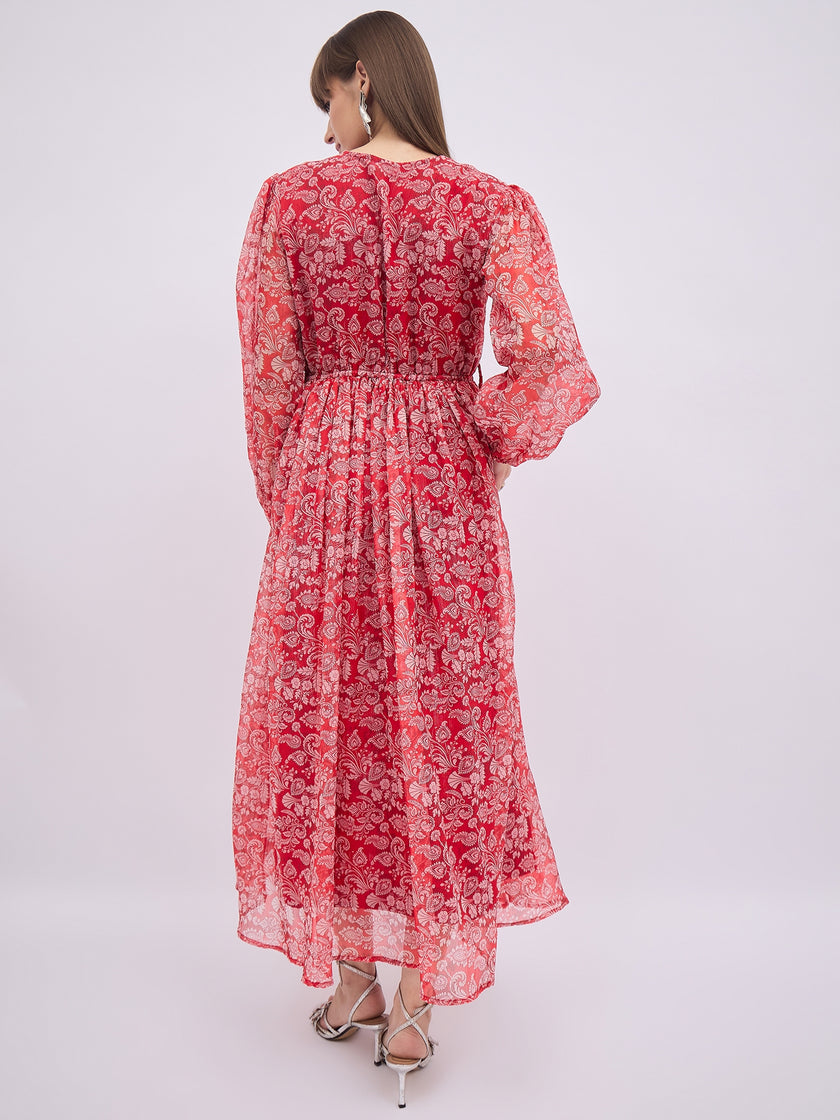 Multi Polyester Printed A-Line Dress