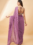 Lavender Chiffon Viscose Stripes Saree with Unstitched Fancy Blouse