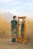 Green Pure Cotton Ajrakh Printed A-Line Kurta Trouser With Dupatta