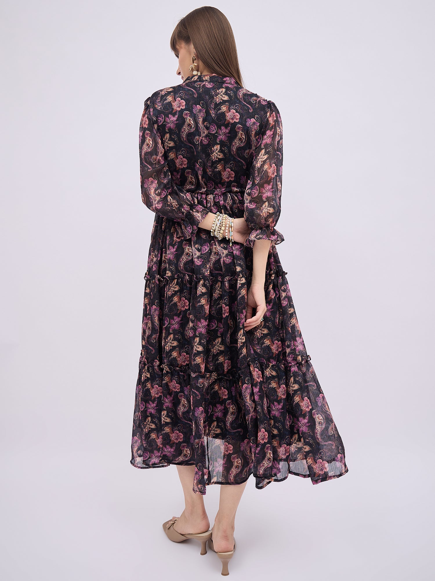 Multi Polyester Printed Fit and Flare Dress