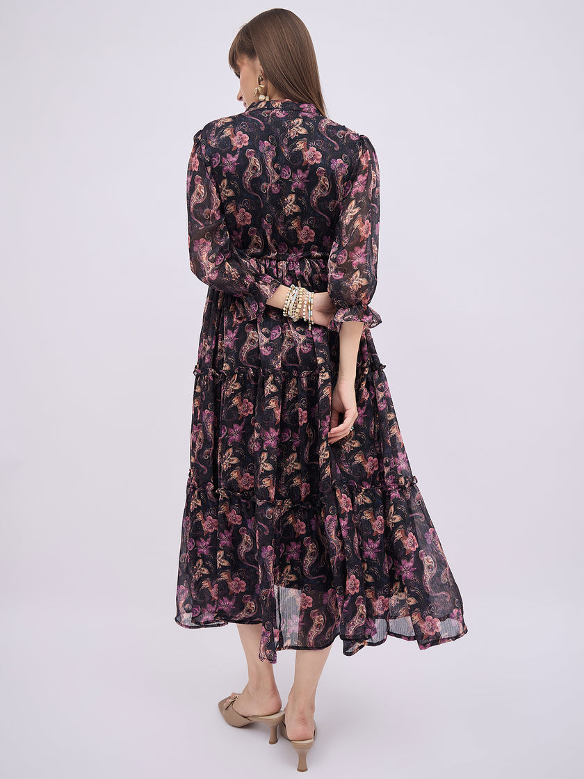 Multi Polyester Printed Fit and Flare Dress
