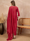 Red Pure Cotton Embroidered Pleated A-Line Kurta Trouser With Dupatta