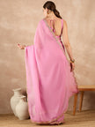 Pink  Organza Solid With Embroidered Border Saree with Unstitched Fancy Blouse