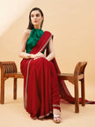Maroon Satin Solid with Embllished Border Saree with Unstitched Fancy Blouse