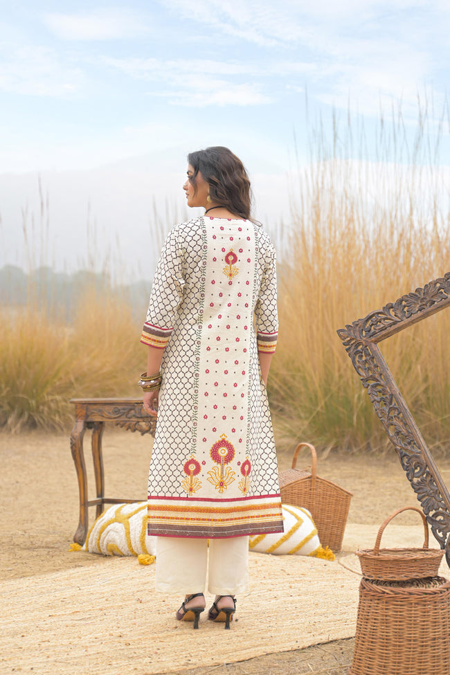 Multi Pure Cotton Ajrakh Printed A-Line Kurta Trouser With Dupatta
