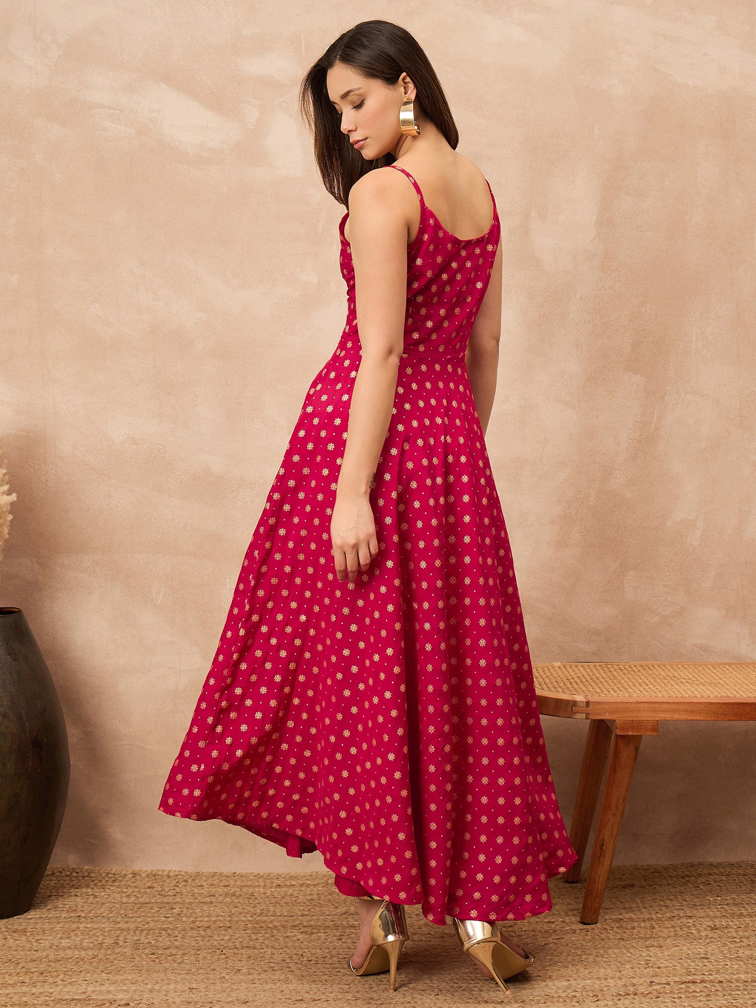 Rose Silk Blend Printed A-Line Kurta Trouser