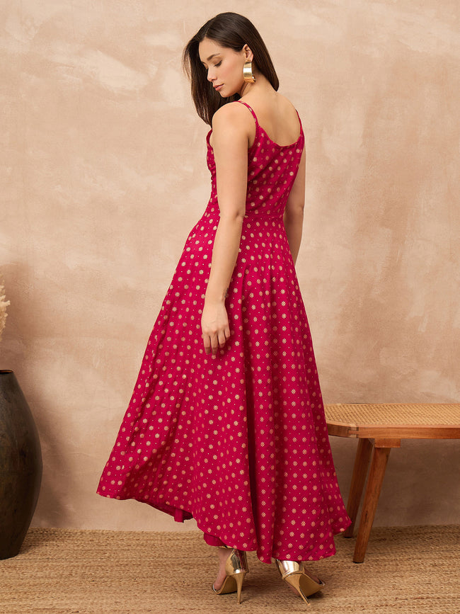Rose Silk Blend Printed A-Line Kurta Trouser