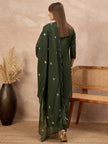 Green Pure Cotton Embroidered A-Line Kurta Trouser With Embroidered Dupatta
